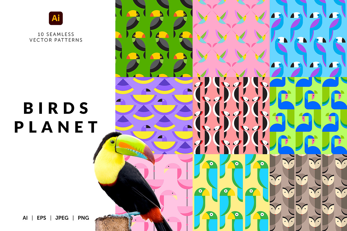 Birds Planet Geometric Patterns, a Pattern Graphic by Designnina Shop (Photo 1 of 12)