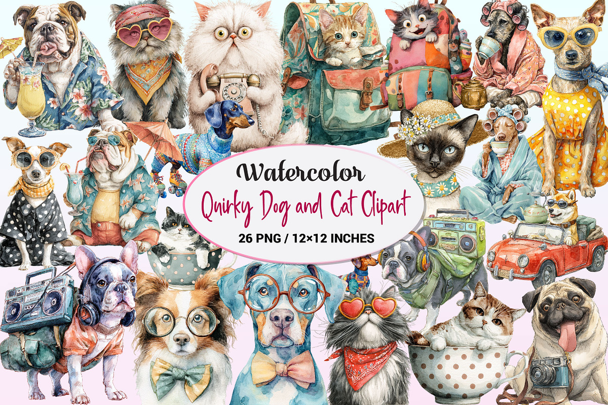 Quirky Dog and Cat Clipart, a Graphic by CitraGraphics (Photo 1 of 4)