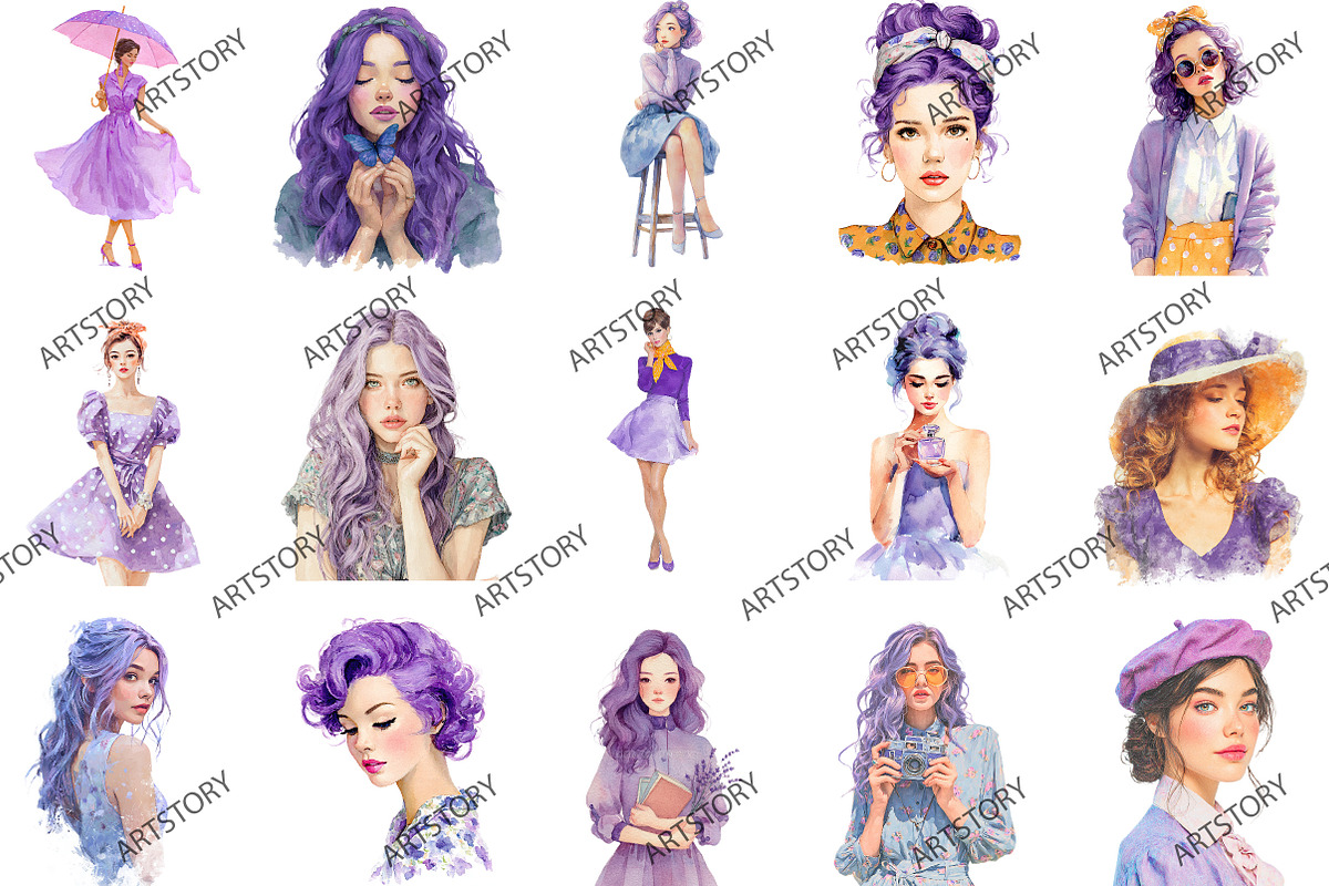 Lavender Girl Clipart PNG, an Illustration by designcity5 (Photo 3 of 5)