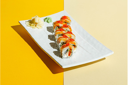 Sushi rolls with eel, shrimp, a Food & Drink Photo by Irina Burakova