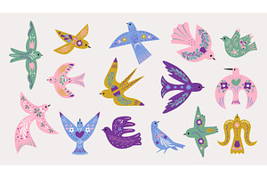 Birds with ornament. Floral, an Animal Illustration by Valerie Bodnar