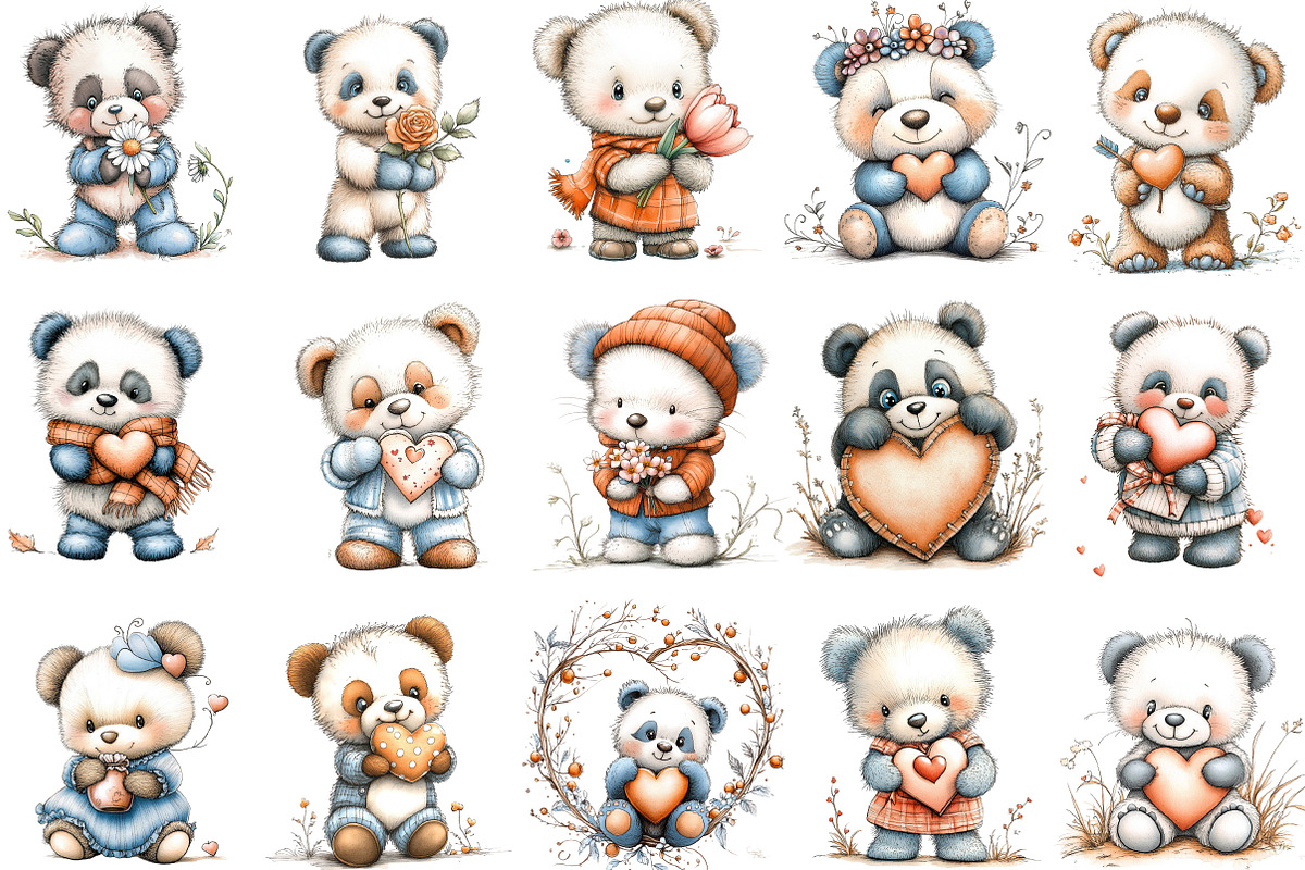 Whimsical Valentine Panda Clipart, an Illustration by Designking (Photo 3 of 5)
