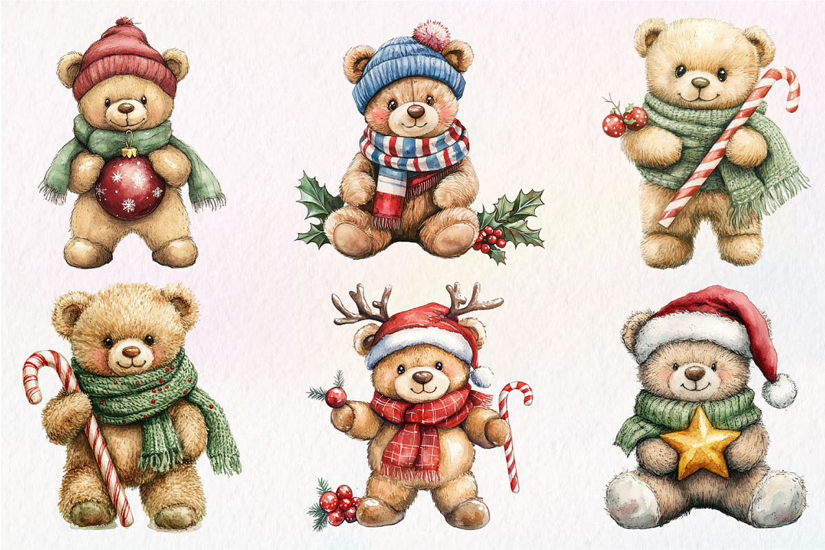 Christmas Teddy Bear Clipart, an Illustration by Dream Creation (Photo 3 of 6)
