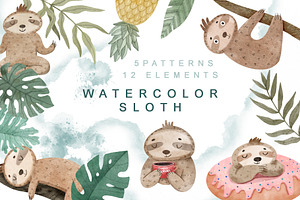 Watercolor Cute Sloths