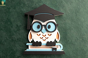 Graduation Owl 3D Layered Cut File, an Animal Illustration by pixaroma (Thumbnail 7 of 8)