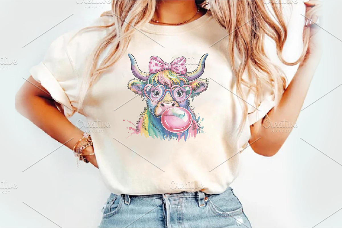 Coquette Highland Cow Bubblegum, an Illustration by Watercolor design (Photo 1 of 6)