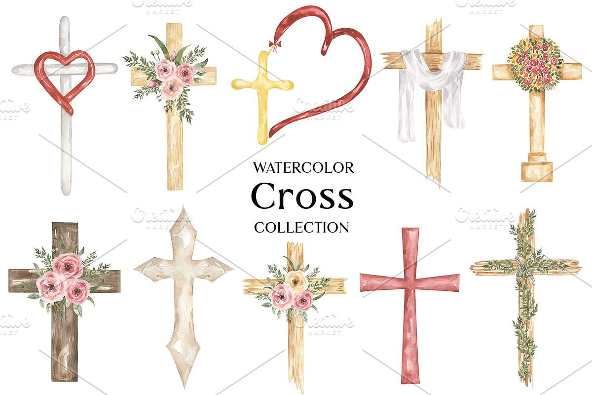 Watercolor Cross Collection, a Decorative Illustration by MayaNavits (Photo 1 of 7)