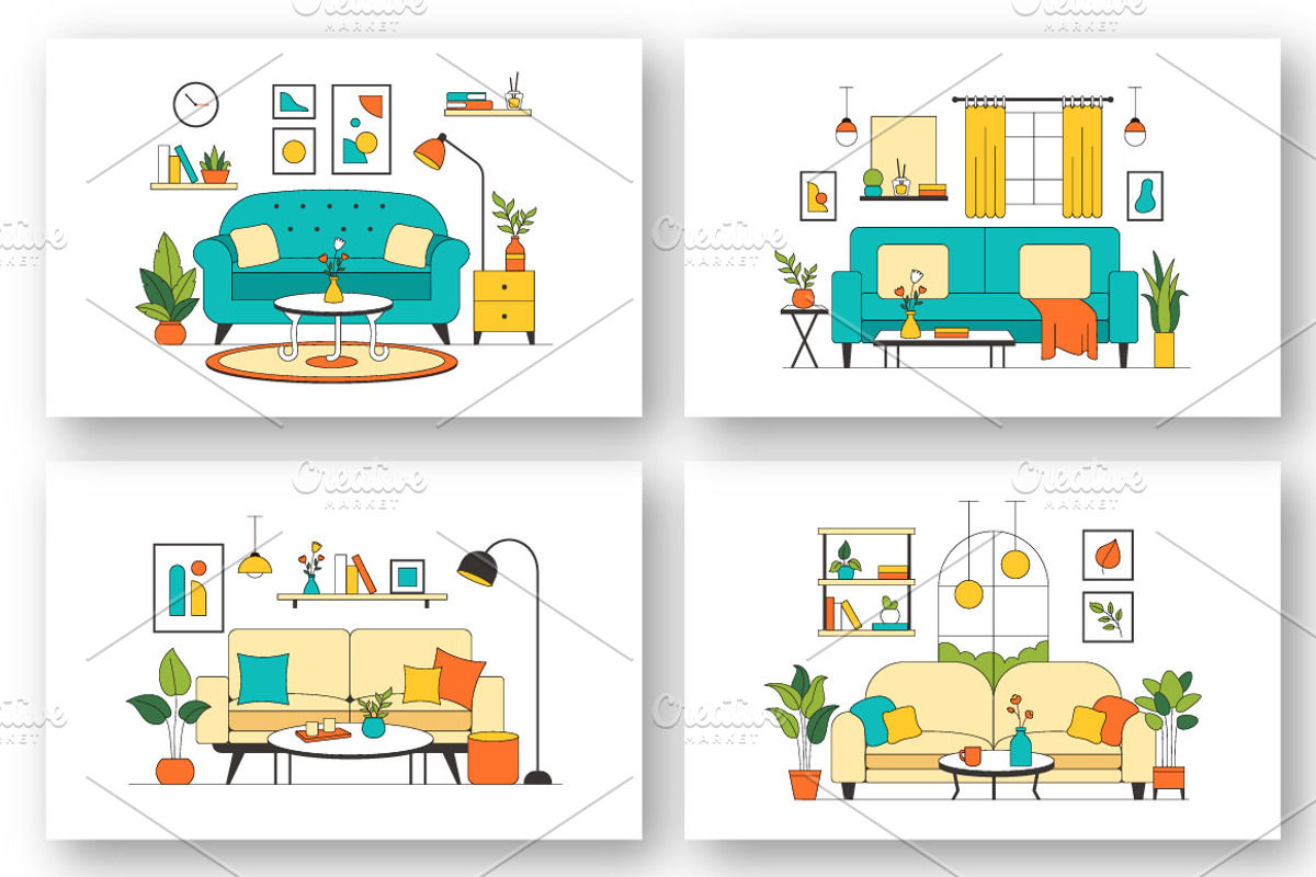10 Living Room Illustration, a Decorative Illustration by denayunebgt (Photo 2 of 4)