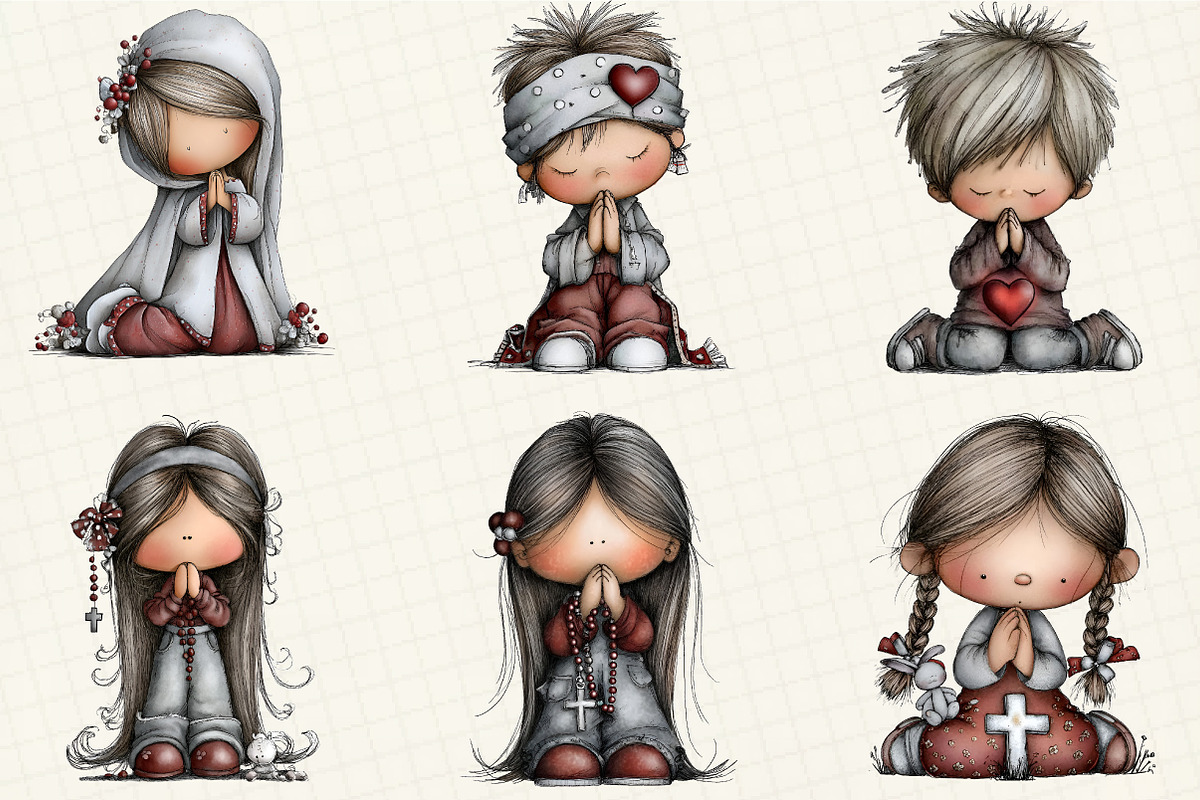 Praying Kids Clipart Bundle, an Illustration by DreamCafeArt (Photo 5 of 8)