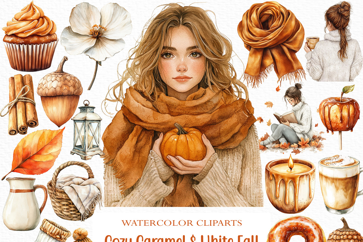 Cozy Caramel & White Fall Clipart, an Illustration by Craft Nest (Photo 1 of 6)