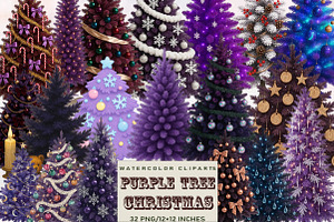 Watercolor Purple Christmas Tree  Cl, an Illustration by SVGArt