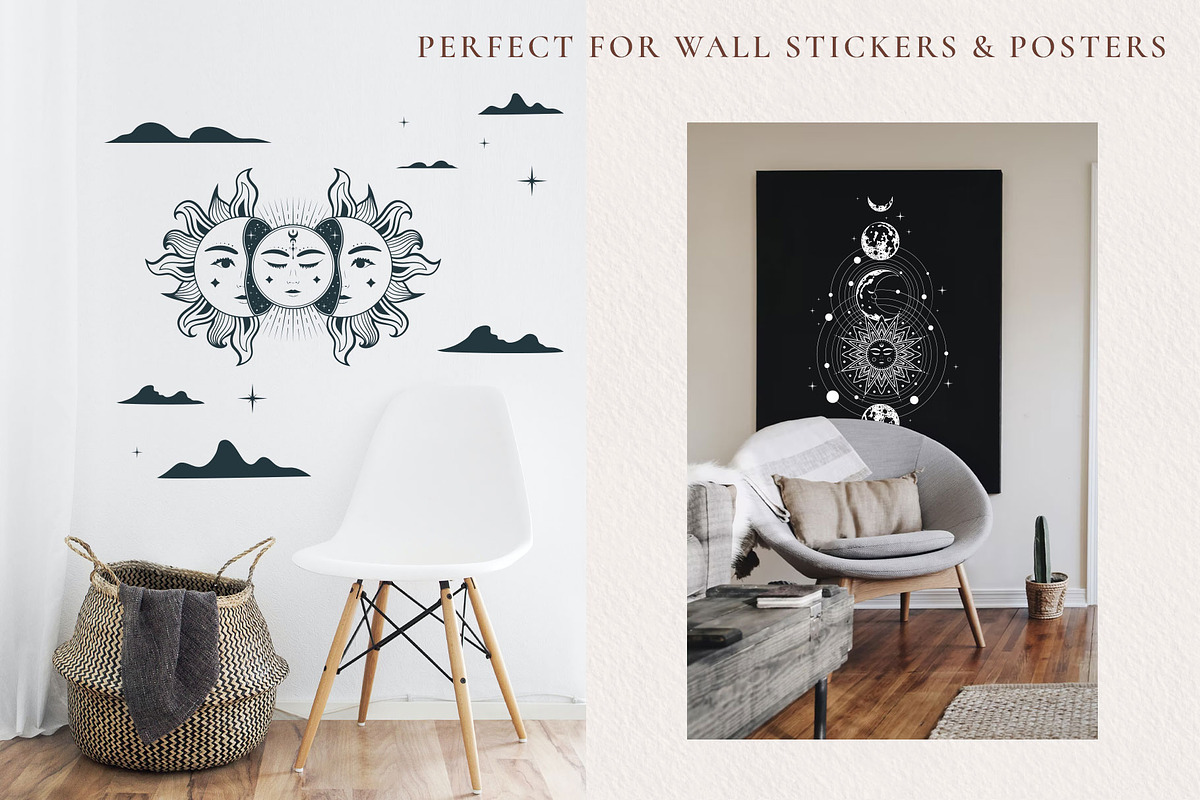 Hand drawn Mystical Sun & Moon Set, an Illustration by KirillsWorkshop (Photo 5 of 11)