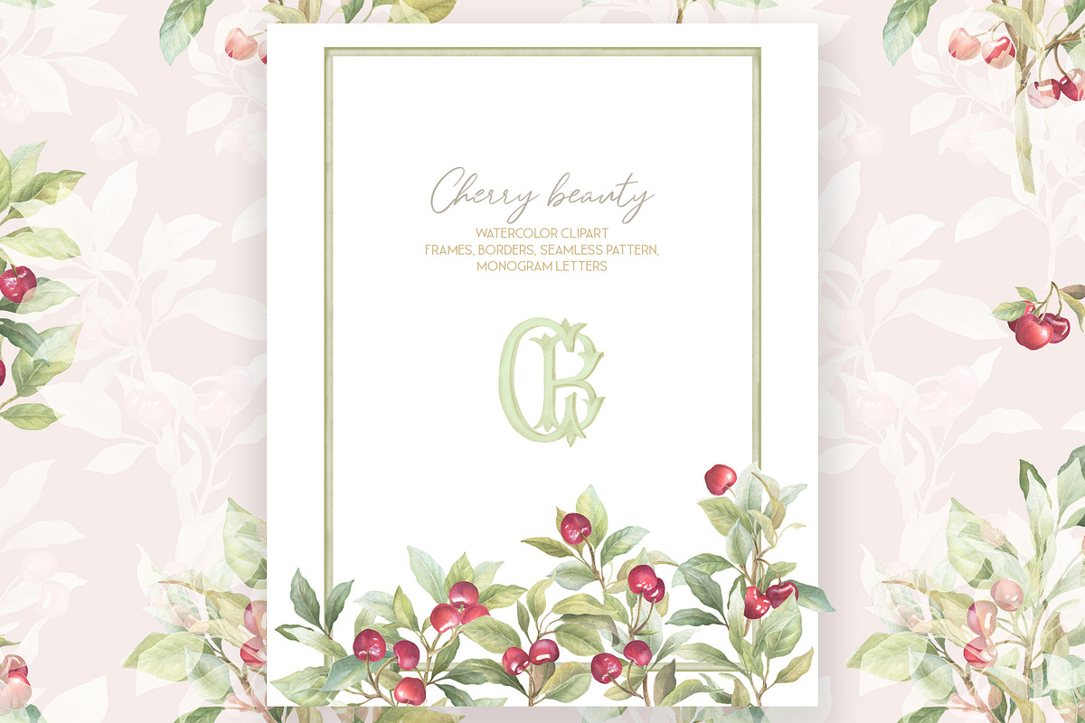 Cherry Botanical Frames Watercolor, a Decorative Illustration by WonderWonder (Photo 7 of 7)