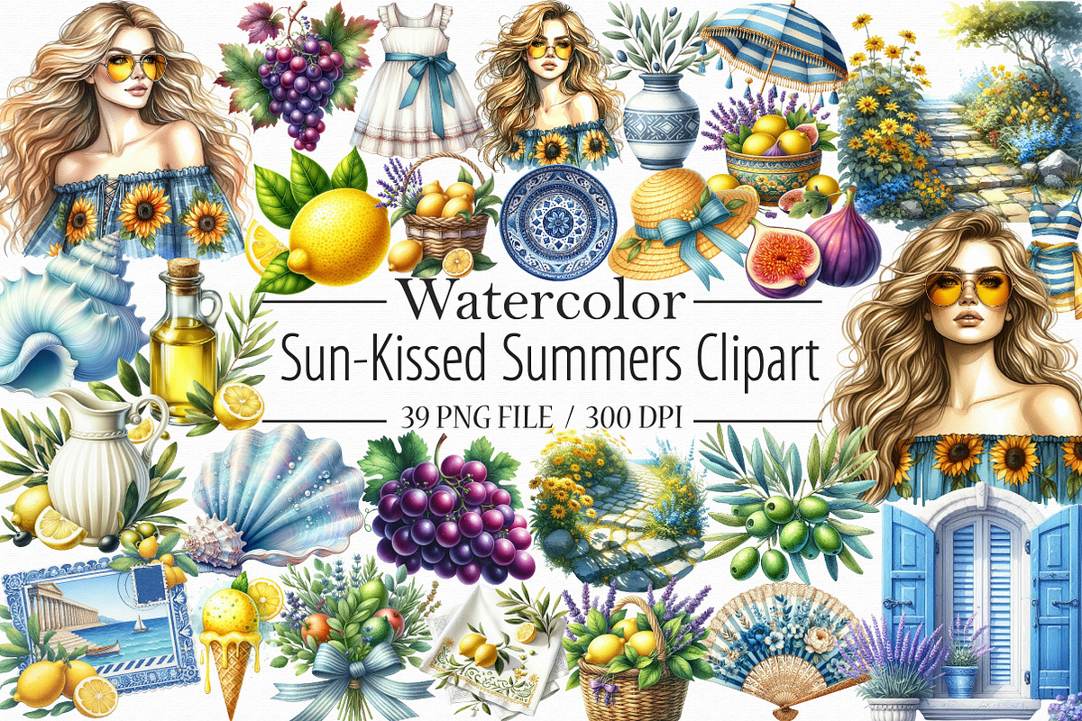 Sun-Kissed Summers Watercolor Clipar, an Illustration by Libby Wishes (Photo 1 of 11)