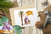 Birthday Hippo – Watercolor Clipart, an Illustration by IrynaPanashii (Thumbnail 6 of 9)