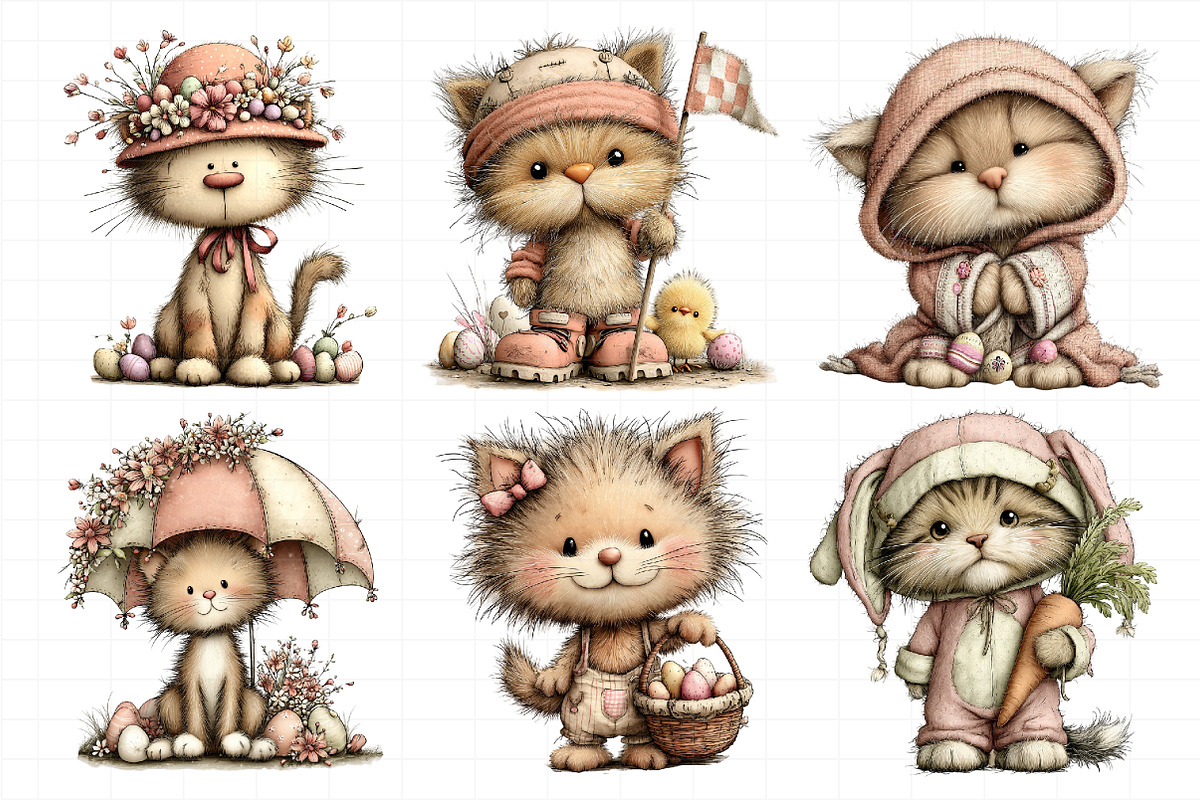 Whimsical Easter Cats Clipart, an Illustration by Daily.Designs (Photo 5 of 8)