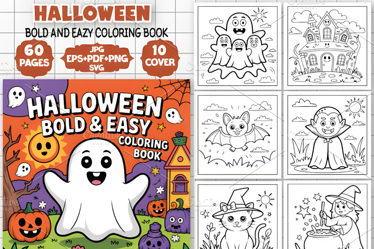 Halloween Bold and Easy Coloring, a Seasonal Illustration by Coco Bloom (Photo 1 of 5)