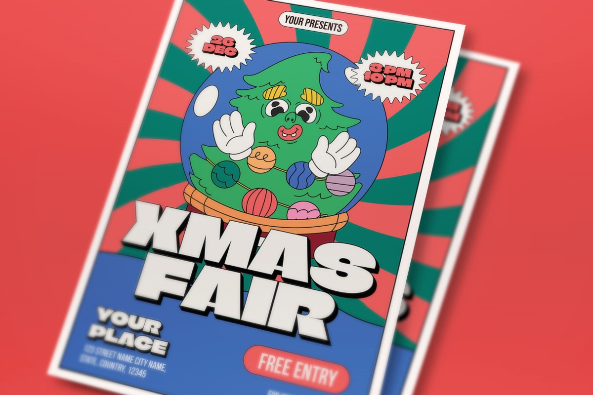 Purple Groovy Xmas Fair Flyer Set, a Flyer Template by graphicook (Photo 2 of 3)