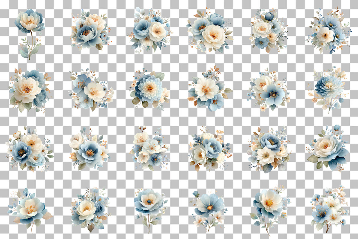 Watercolor Blue Flowers Clipart, an Illustration by DreamCafeArt (Photo 3 of 6)