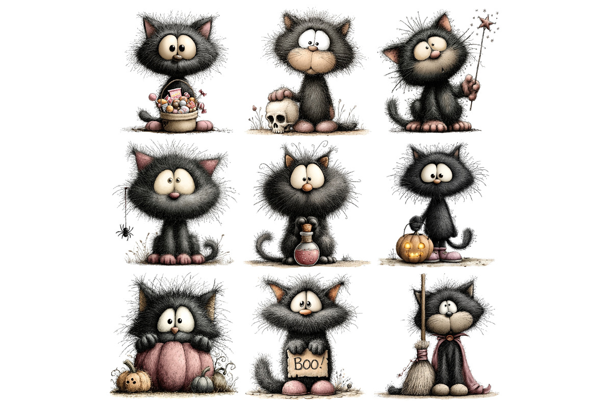 Halloween Cat PNG Clipart Bundle, an Animal Illustration by Nicolle's Colorful Art (Photo 5 of 5)