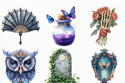 Watercolor Whimsigoth Halloween PNG, an Illustration by Craft Nest (Thumbnail 3 of 6)