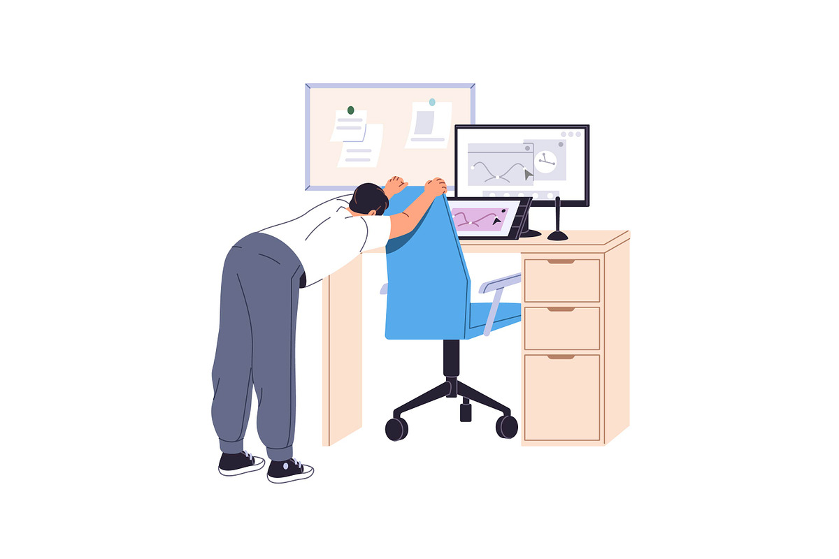 People do exercises at work desk set, a Work Illustration by PaperTrident (Photo 5 of 9)
