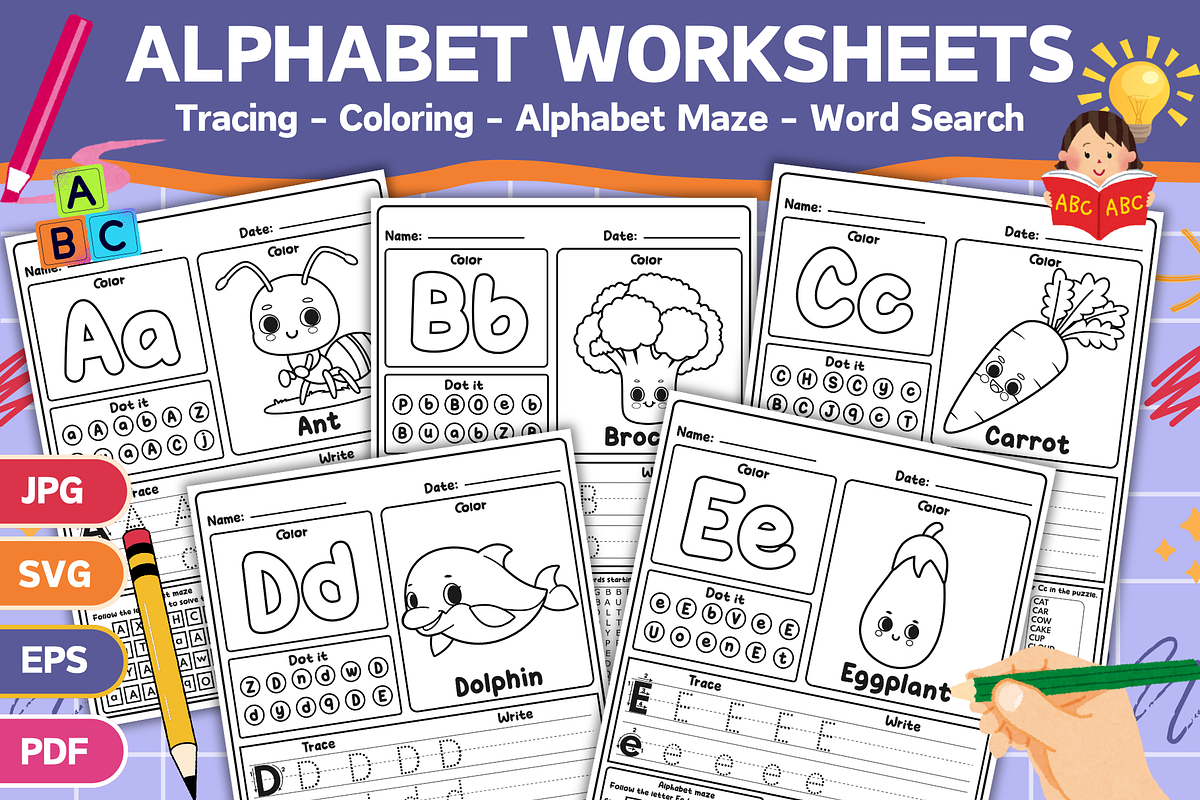Alphabet Worksheets for Kids, an Education Illustration by Creative Zone (Photo 1 of 4)