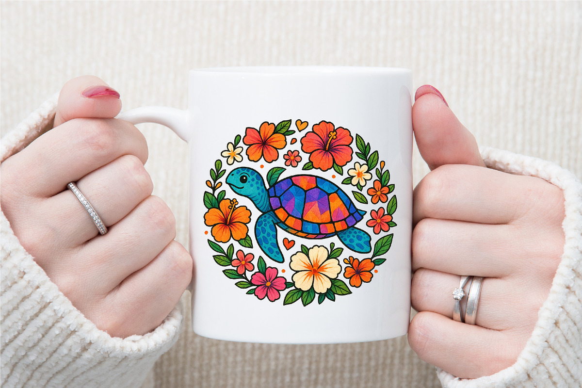 Summer Sea Turtle Floral Boho Flower, an Illustration by Sublimation Artist (Photo 6 of 9)