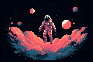 Astronaut Floating Between Planets