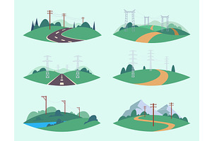 Energy wire. Landscape backgrounds, an Illustration by Onyx