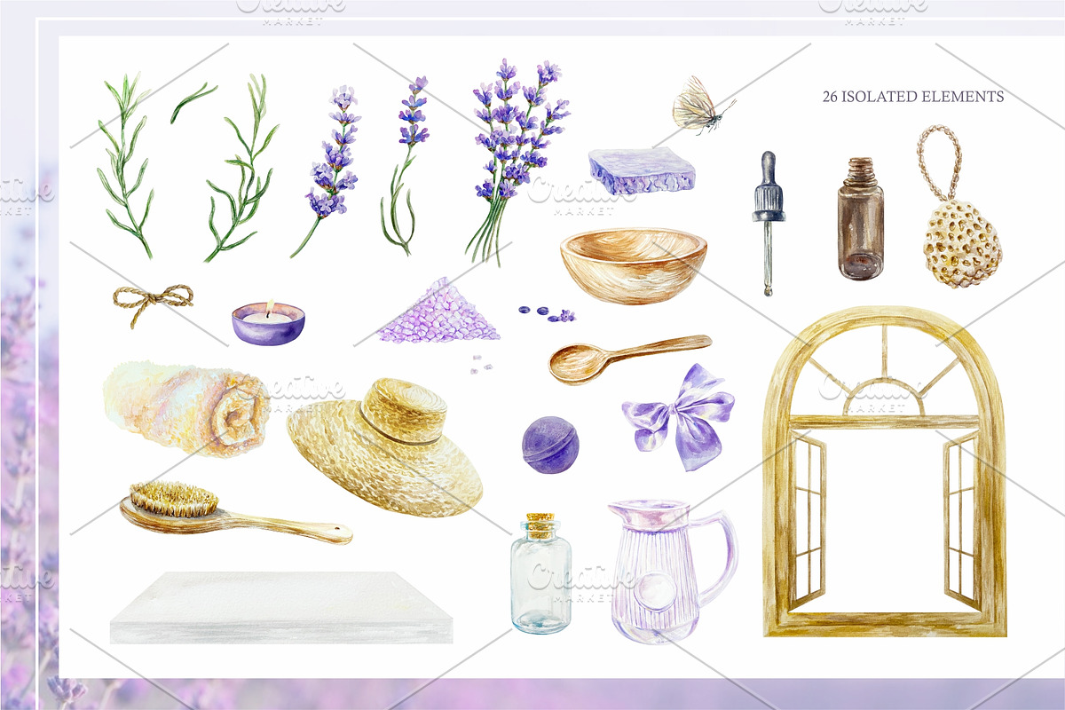 Lavender. Watercolor clip art., a Decorative Illustration by Farida Bik (Photo 2 of 14)