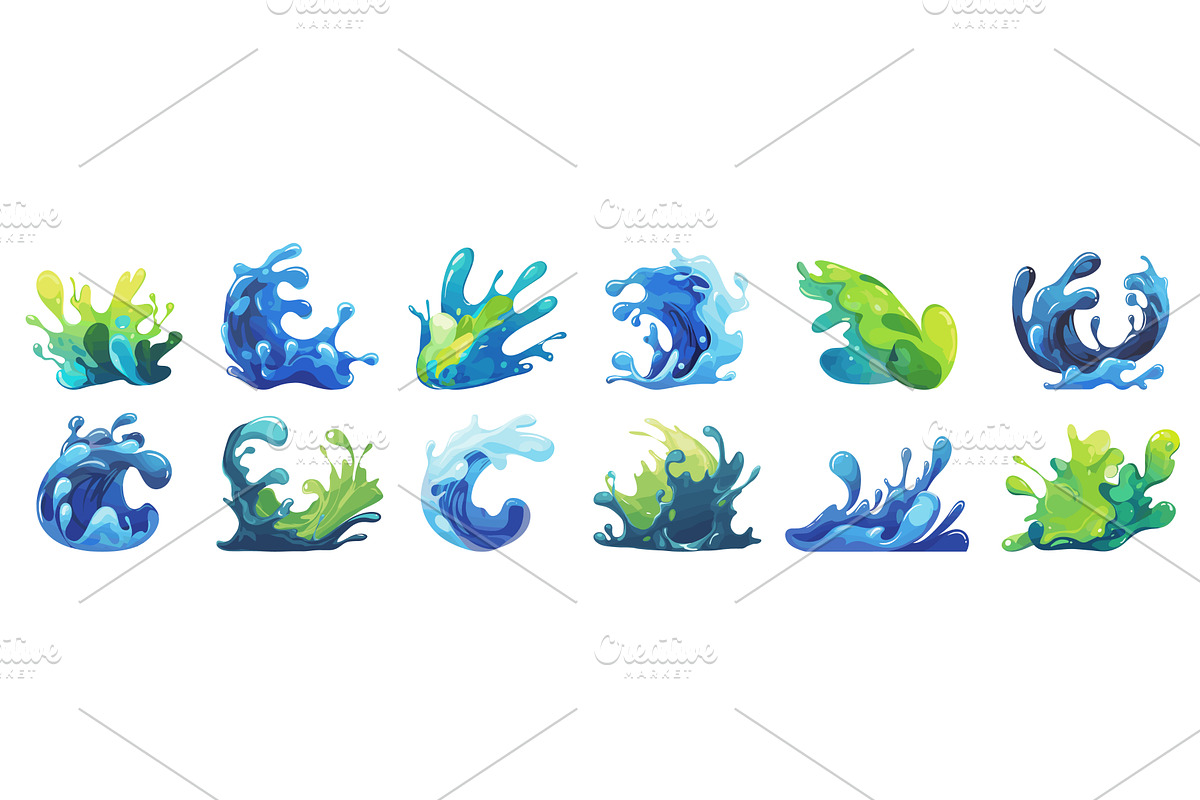 color splashes set. green blue blots, an Illustration by Stock-Smart-Start