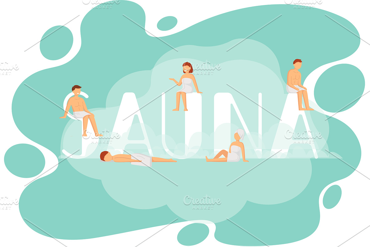 Sauna and steam room. Set of people, a Healthcare Illustration by TopVector