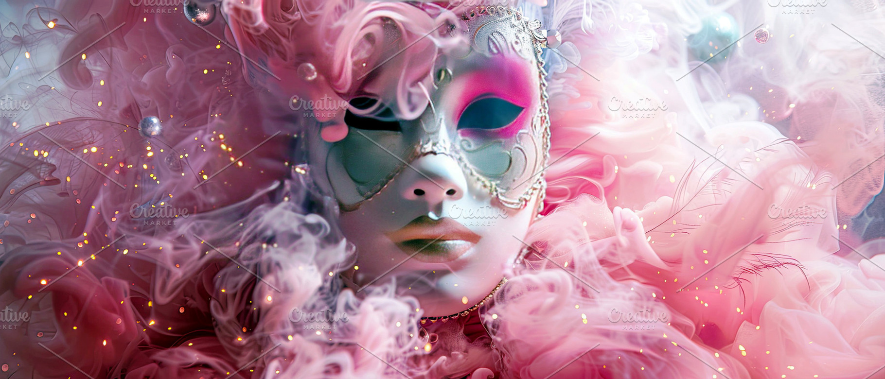 very beautiful masqurate mask, burst, a Photo by LOGOCREATIVE