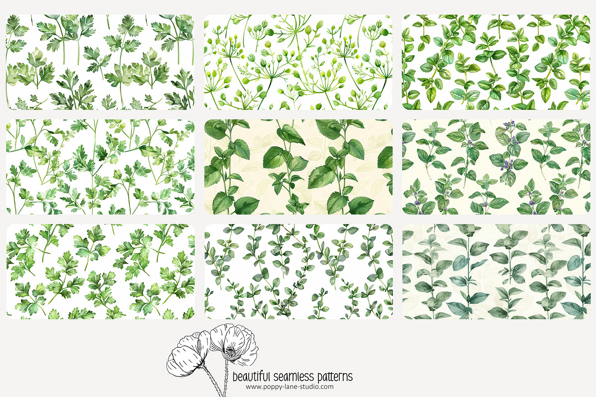 70 kitchen herb seamless pattern, a Pattern Graphic by Poppy Lane Studio (Photo 4 of 10)
