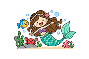Mermaid Cartoon Character Underwater, a Person Illustration by Artpon Illustration (Thumbnail 2 of 3)
