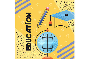 education lettering with supplies, an Education Illustration by studiogstock