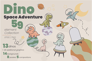 Dino Space Adventure – Vector Set
