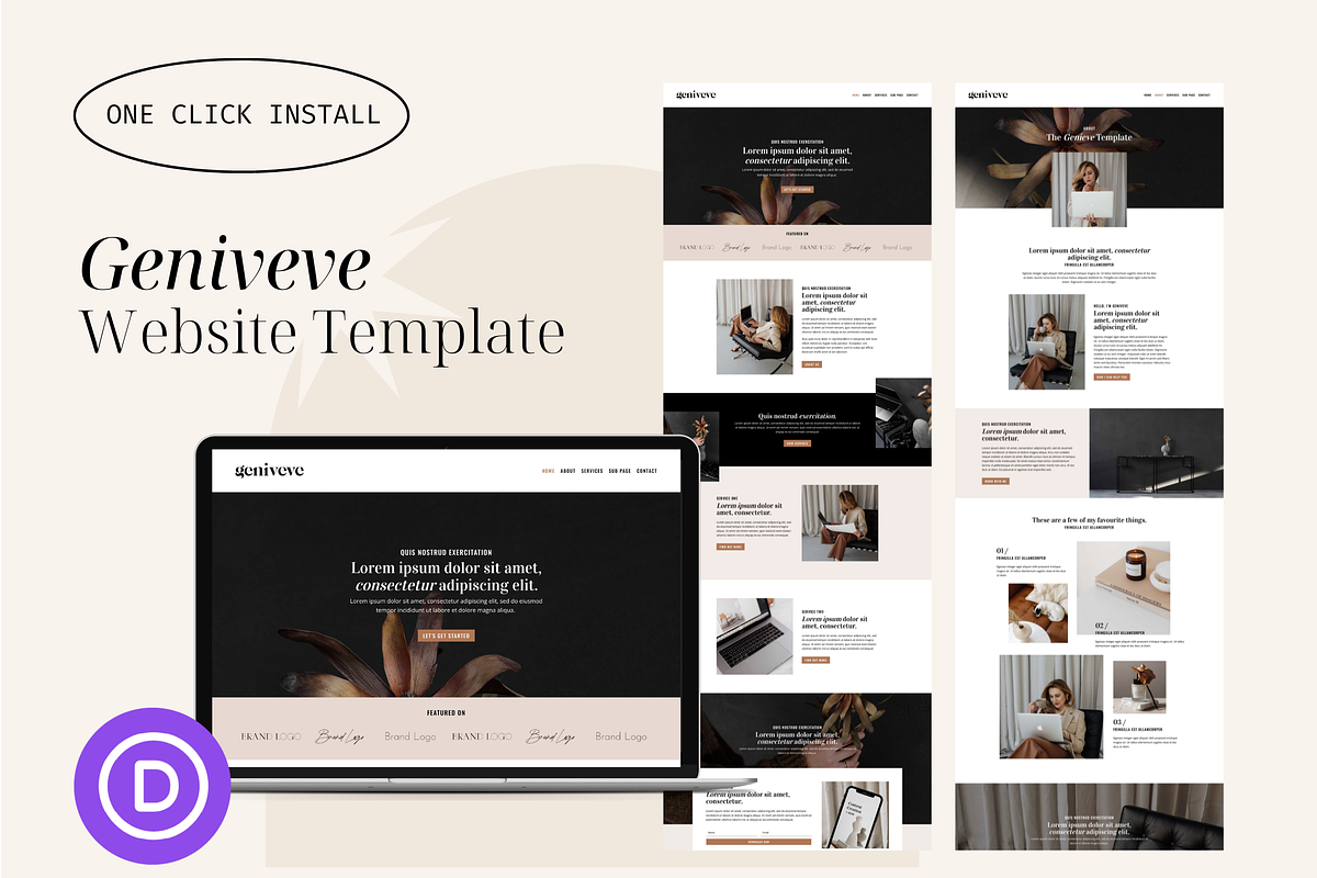 Geniveve Website Template for Divi, a WordPress Template by Studio La Luna (Photo 1 of 6)