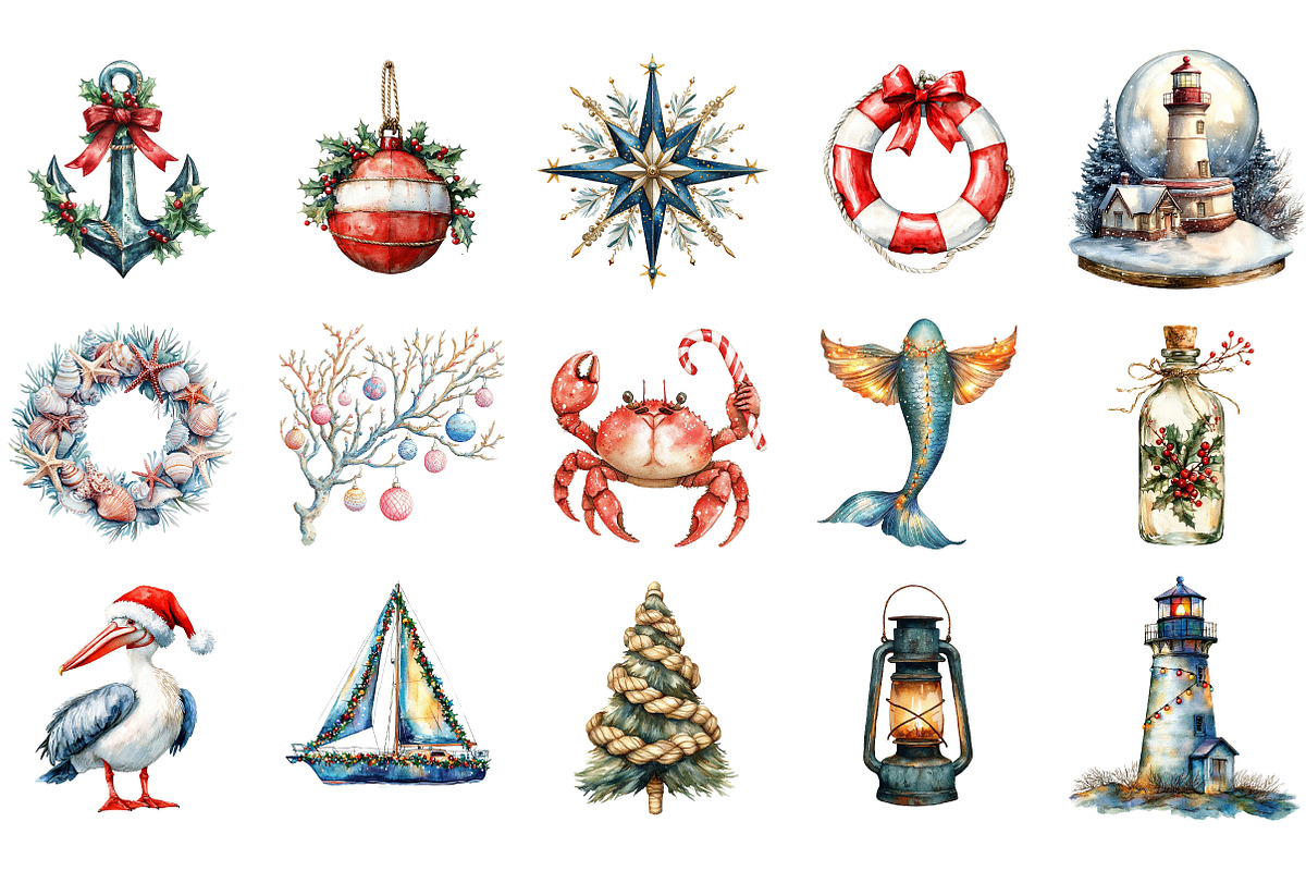 Nautical Christmas Clipart, an Illustration by Designking (Photo 3 of 5)