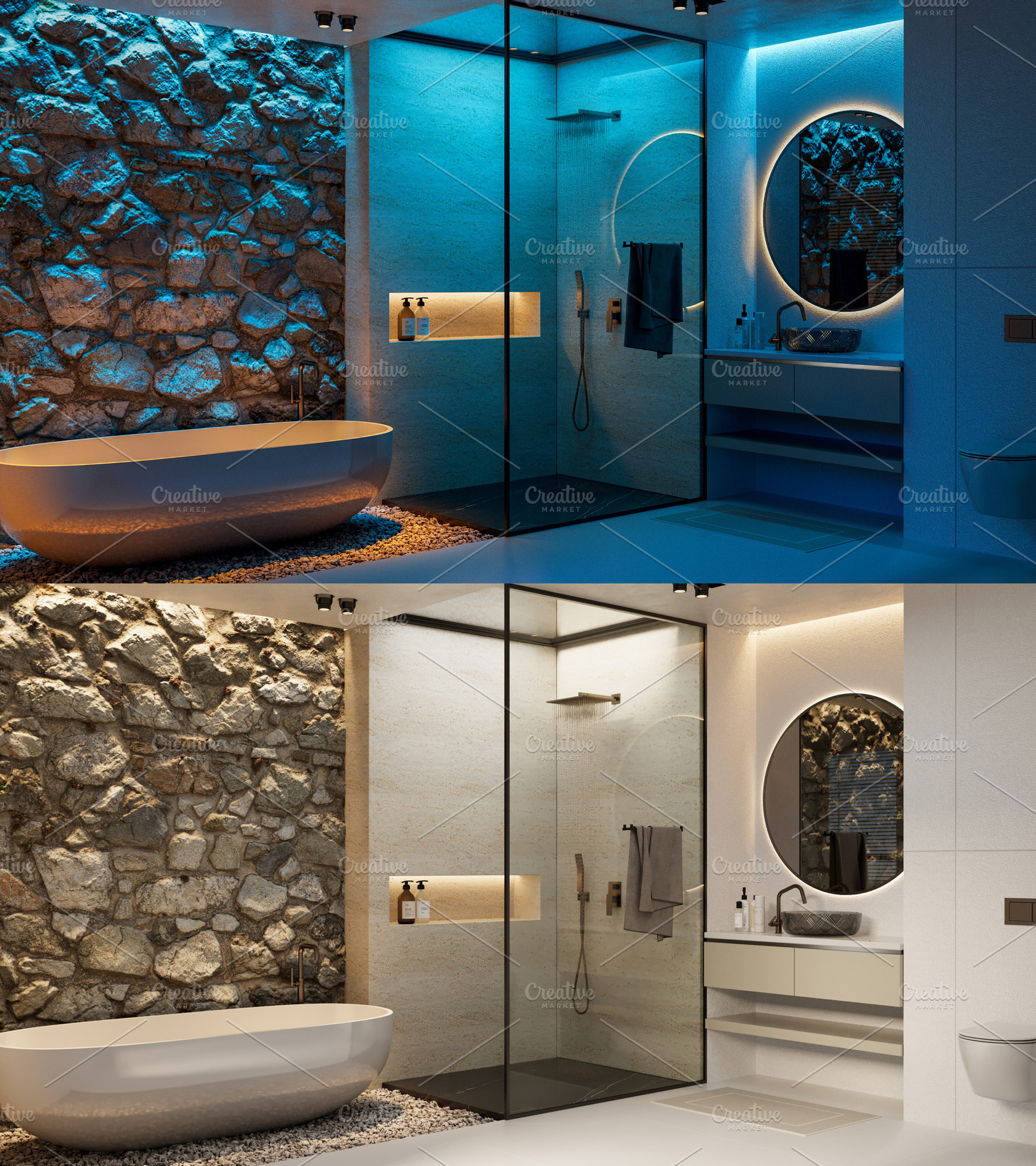 A bathroom with different ambiances, an Architecture Photo by Pozitivo
