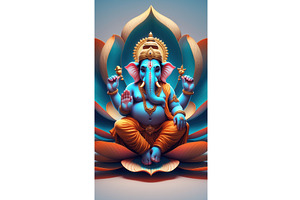 Lord Ganesha sitting on a lotus with, an Illustration by tilialucida