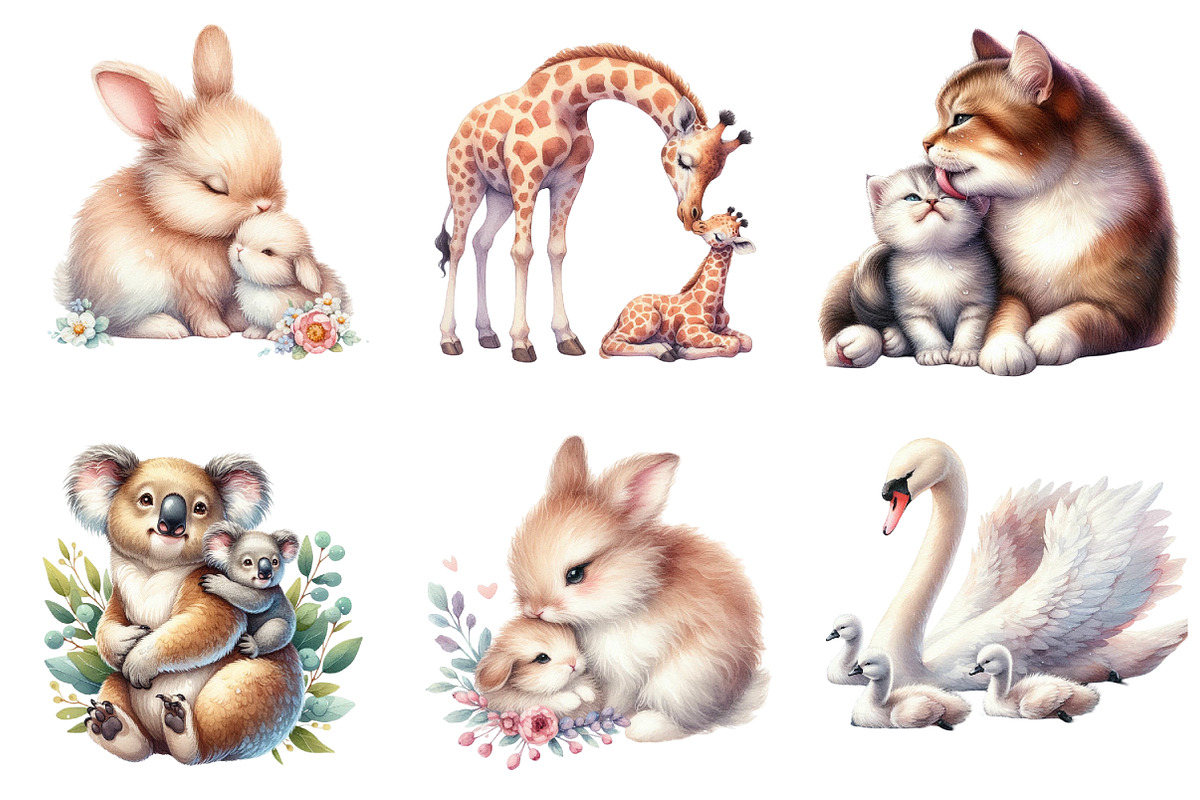 Watercolor Animal Moms Clipart, an Animal Illustration by DreamArtGraphic (Photo 3 of 4)