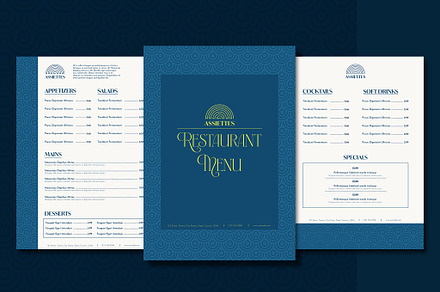 Blue Menu Set with Geometric Accents