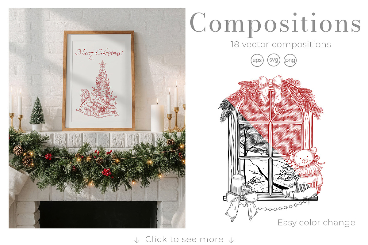 Christmas vintage linear vector set, a Graphic by Alisles (Photo 3 of 8)