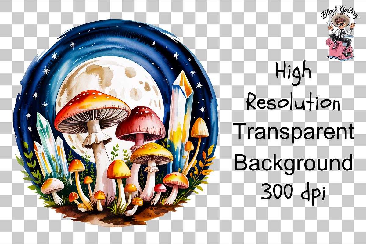 Mushroom and Crystal PNG Bunndle, a Graphic by Clipart Studio (Photo 8 of 11)