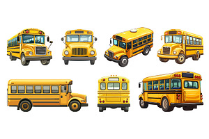 School bus yellow set. Front side, a Transportation Illustration by Valerie Bodnar