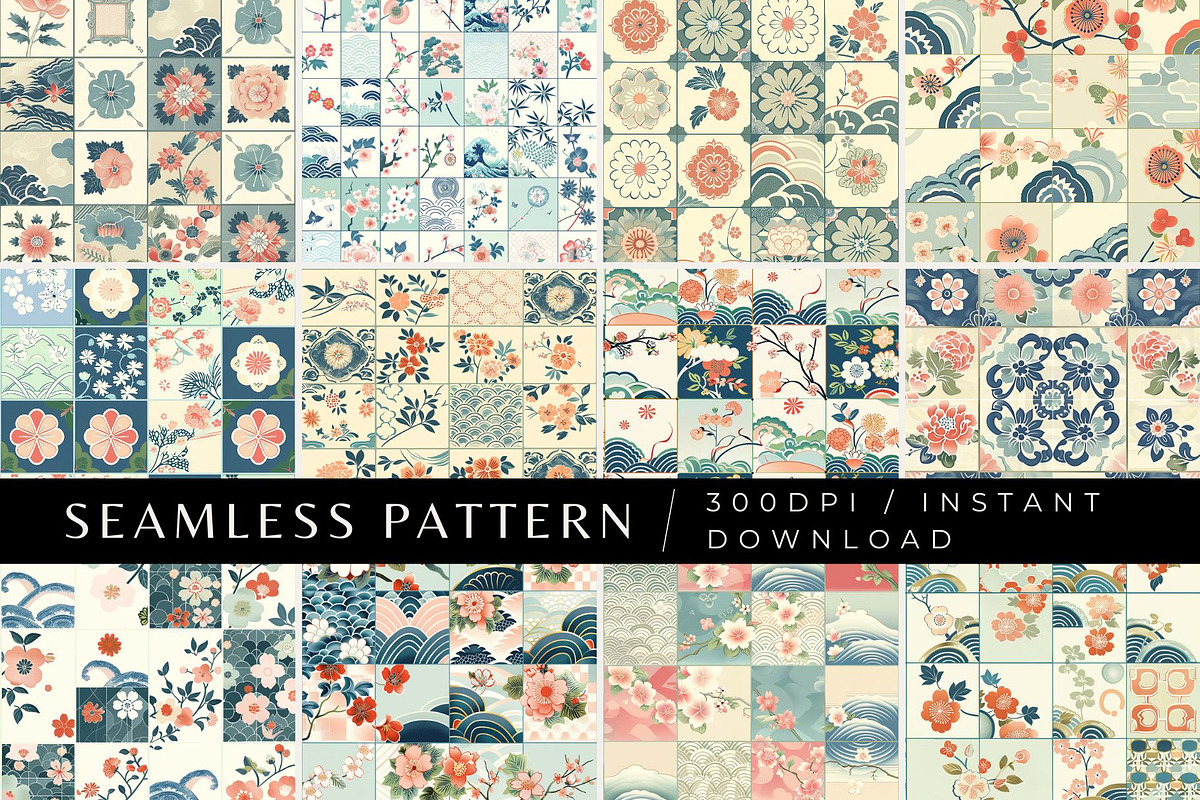 12 Japanese Mosiac Seamless Patterns, a Pattern Graphic by Inknfolly (Photo 1 of 7)