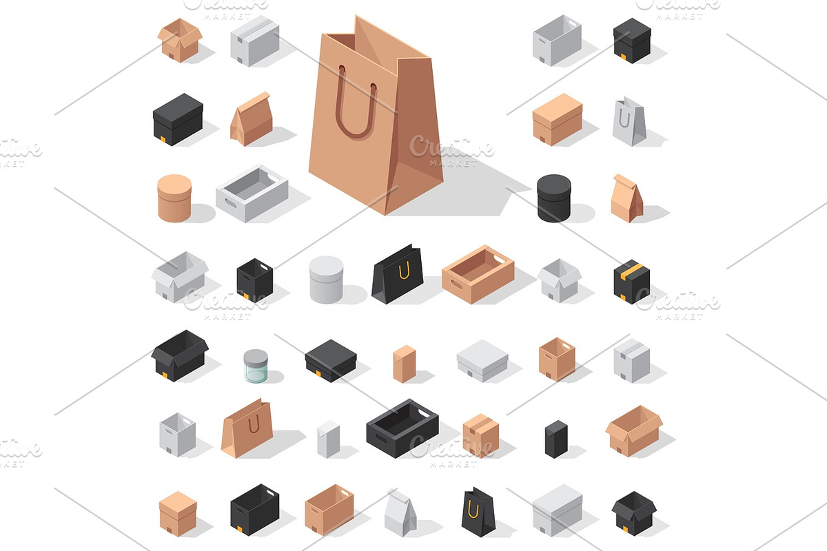 Different box vector isometric icons isolated move service or gift ...