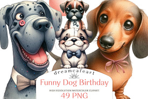 Funny Dog Birthday Clipart Set, an Animal Illustration by DreamCafeArt